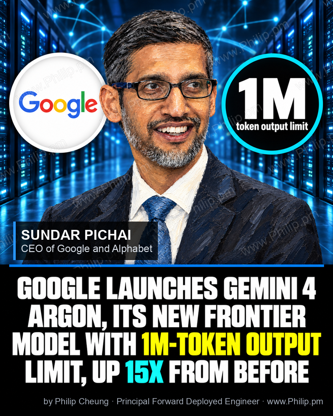 Google launches Gemini 4 Argon, its new frontier model with a 1M-token output limit, up 15x from before.